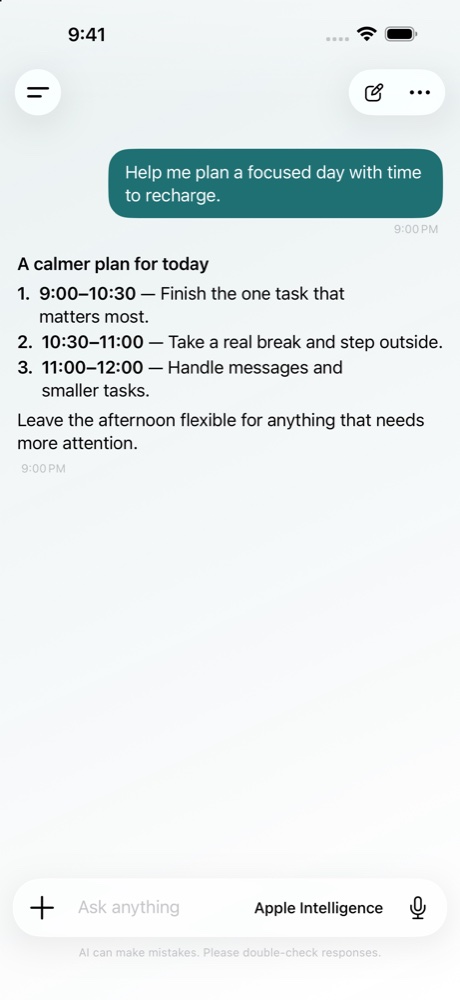 A sample day plan in My Local AI